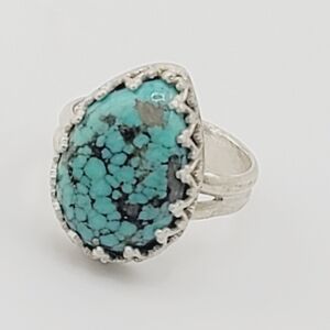 TURQUOISE BOHEMIAN HANDMADE RING IN .925 STERLING SILVER METAL SIZE 5.5